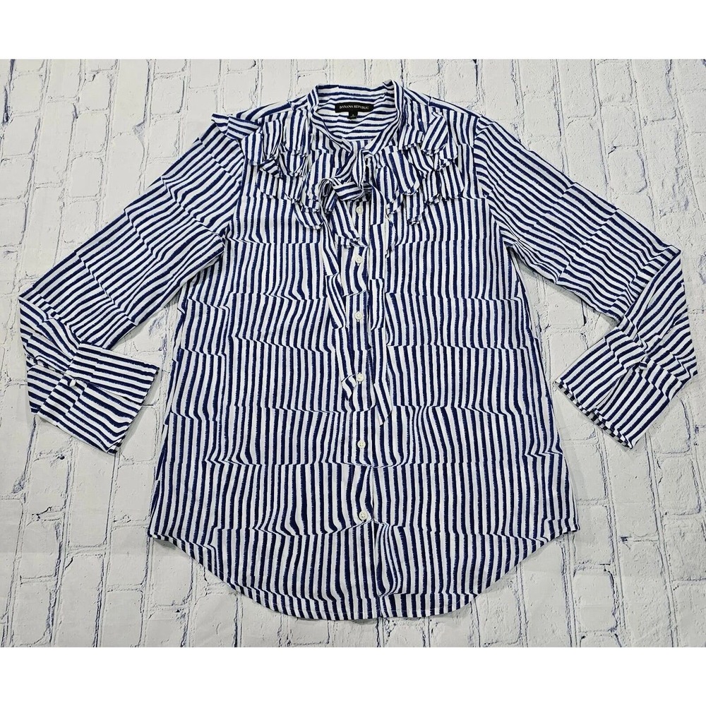Banana Republic Top Striped Button Shirt Ruffled Knot Tie Blouse WOMENS SZ S